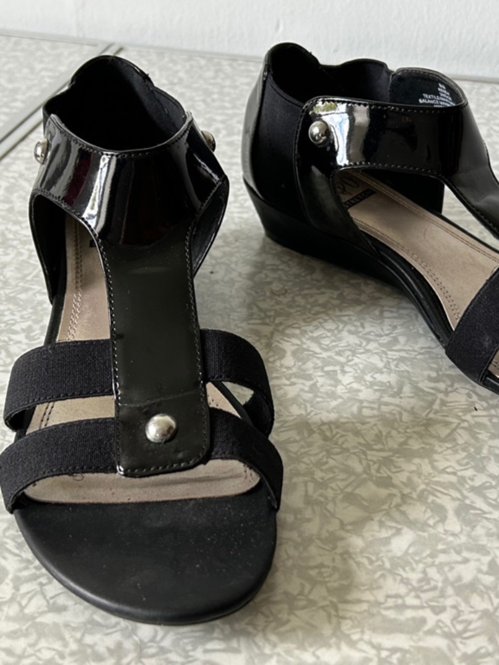 Black patent wedge sandal